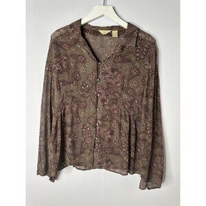 Vtg J. Jill Pinktuck Brown Paisley Top Sz M Gauze Romantic Feminine Fairy FLAW